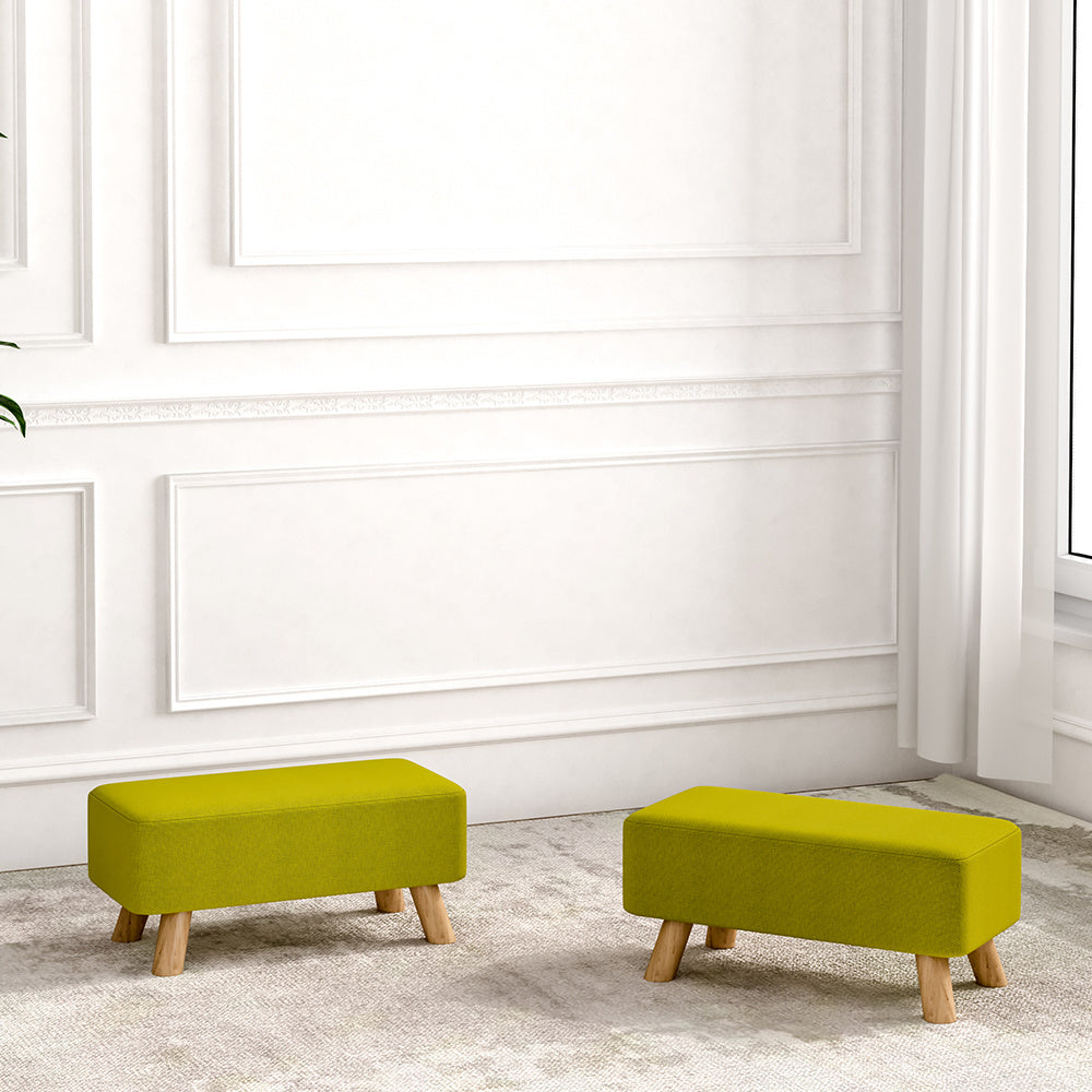 57CM Linen Pouffe Footstool Wooden Legs, Green