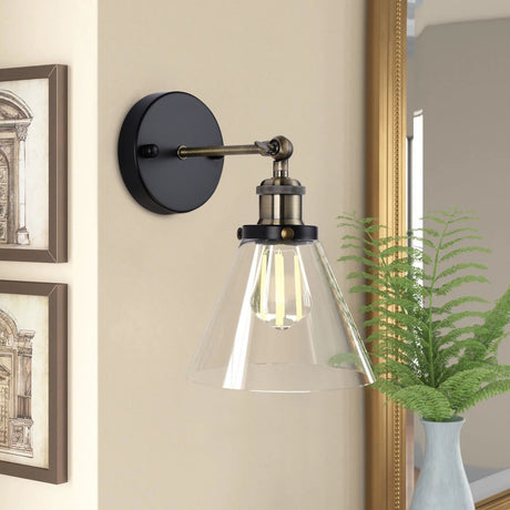 Industrial Style Wall Light with Clear Glass Shade