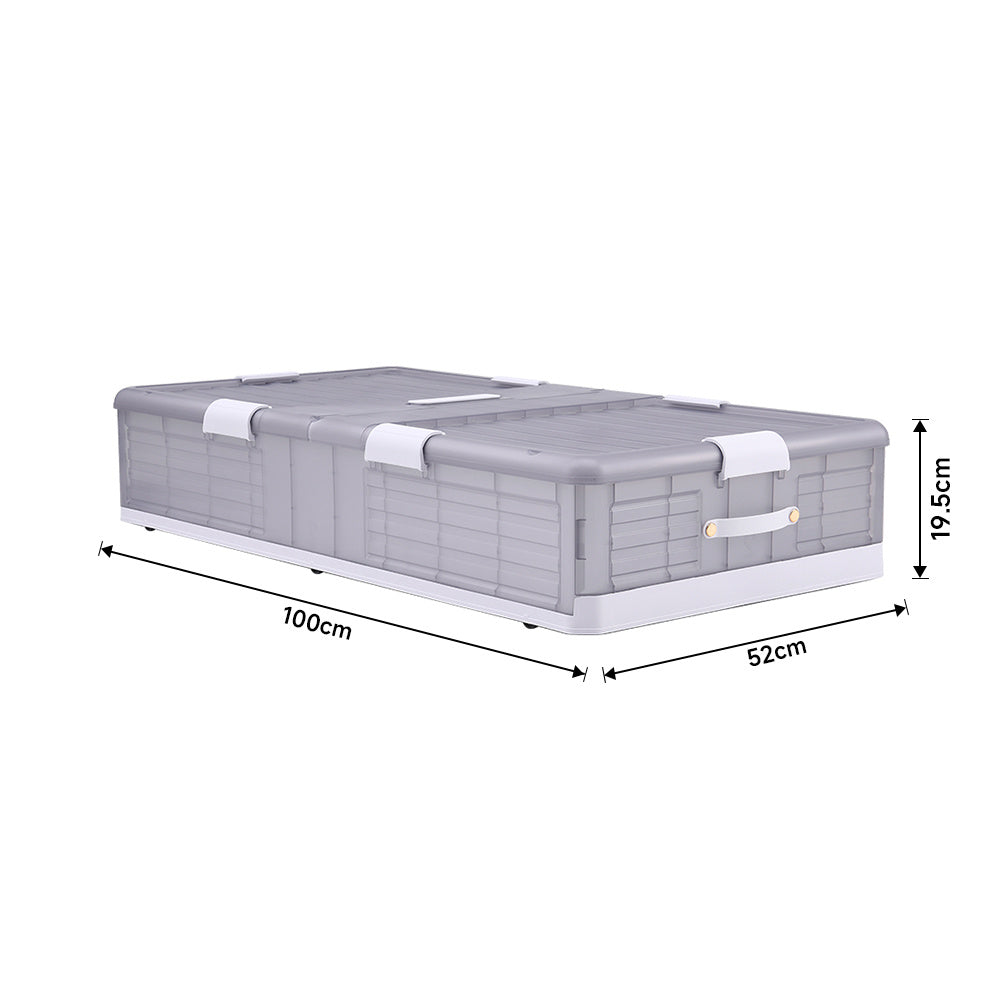 Grey Transparent Plastic Foldable Under Bed Storage Bin with Lid