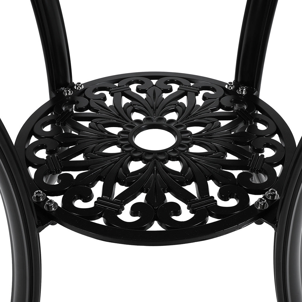 Black Cast Aluminum Patio Dining Table with Umbrella Hole