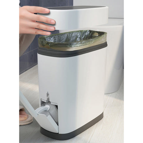 Slim Plastic Trash Can with Built in Toilet Brush