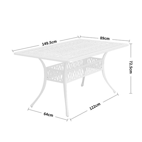 Outdoor Rectangular White Cast Aluminum Garden Bistro Table