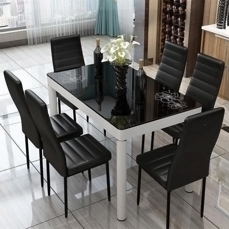 Set of 6 PU Leather Padded Seat Metal Legs Dining Chair,Black