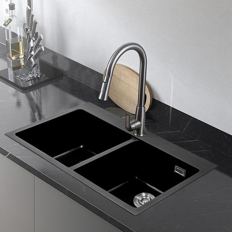 Black Quartz Undermount Kitchen Sink Double Bowl