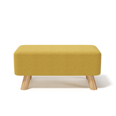 Yellow Linen Pouffe Footstool with Wooden Legs