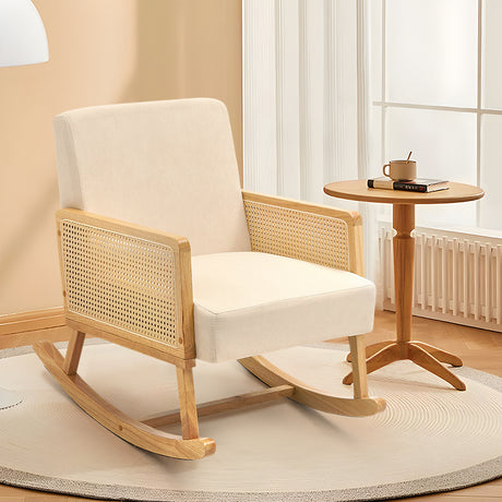 Beige Linen Wooden Rocking Chair