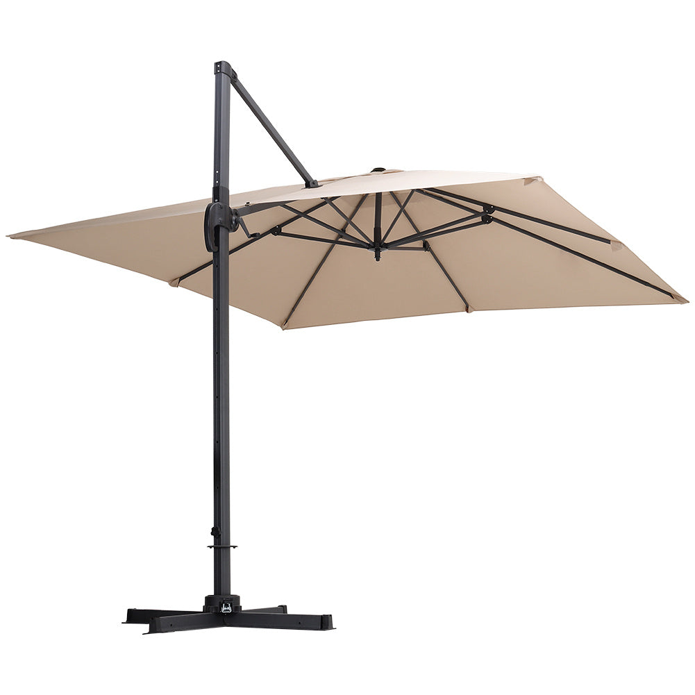 3M Large Garden Roma Tilting Aluminium Cantilever Parasol With Petal Base, Taupe