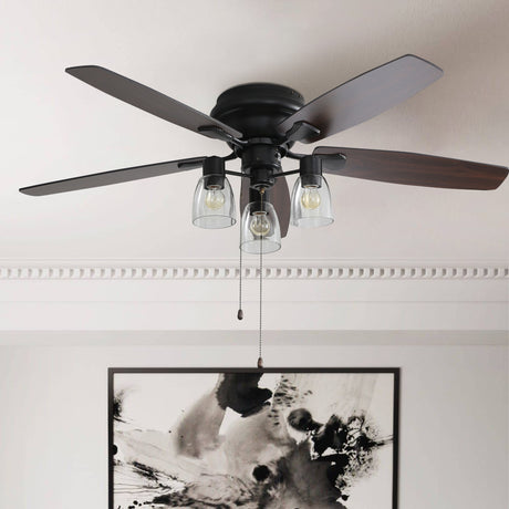 Black 52 Inch Low Profile Ceiling Fan Light with Remote