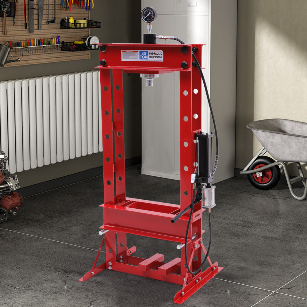 Red 30 Ton Hydraulic Press with Pressure Gauge