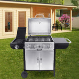 Stainless Steel 4 Burner Outdoor Gas Burner with Side Burner Gas Gill, Silver