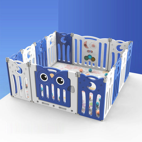 Blue 14 Panels Kids Child Playpen Foldable Safety Gate Fence with Lock