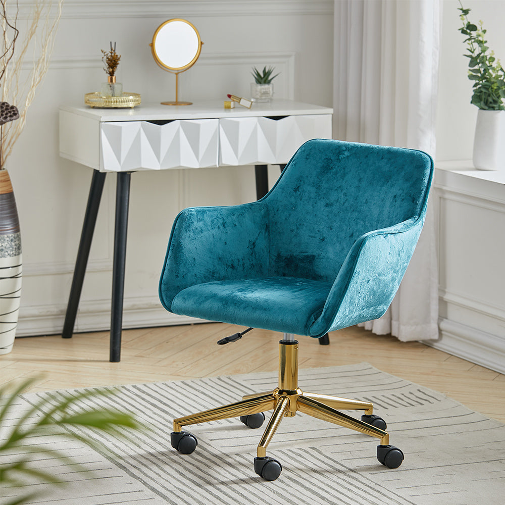 Velvet Upholstered Home Office Swivel Task Chair,Mint Green