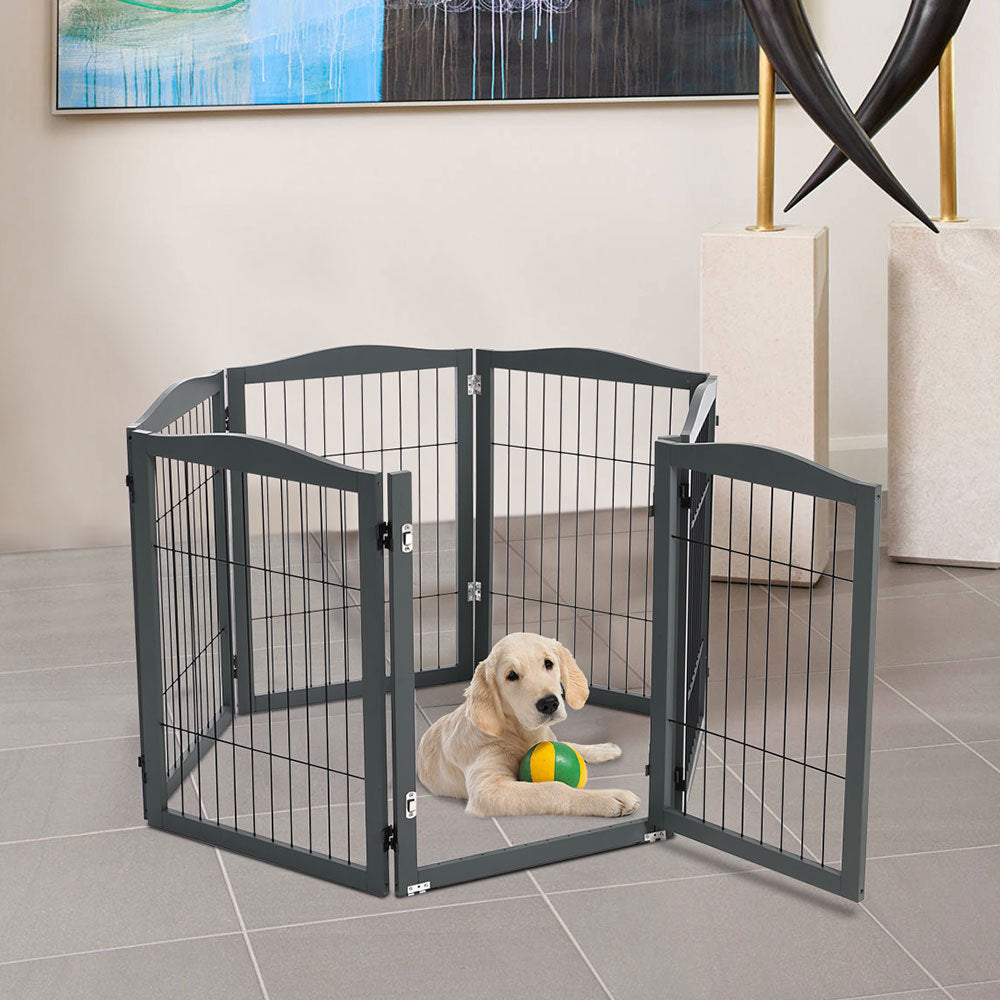 Grey 335cm 6 Panel Wooden Folding Pet Playpen