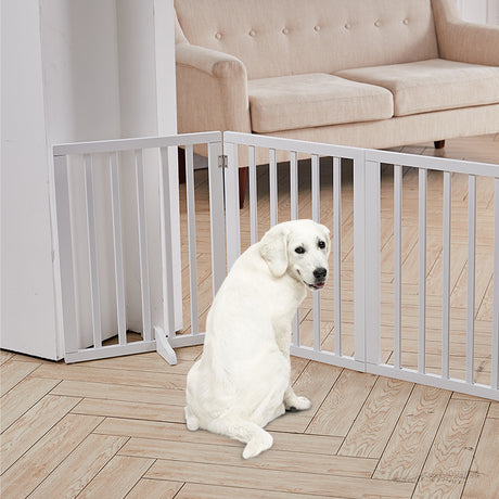 Foldable Wood Pet Free Standing Indoor Gate White 3 Panels