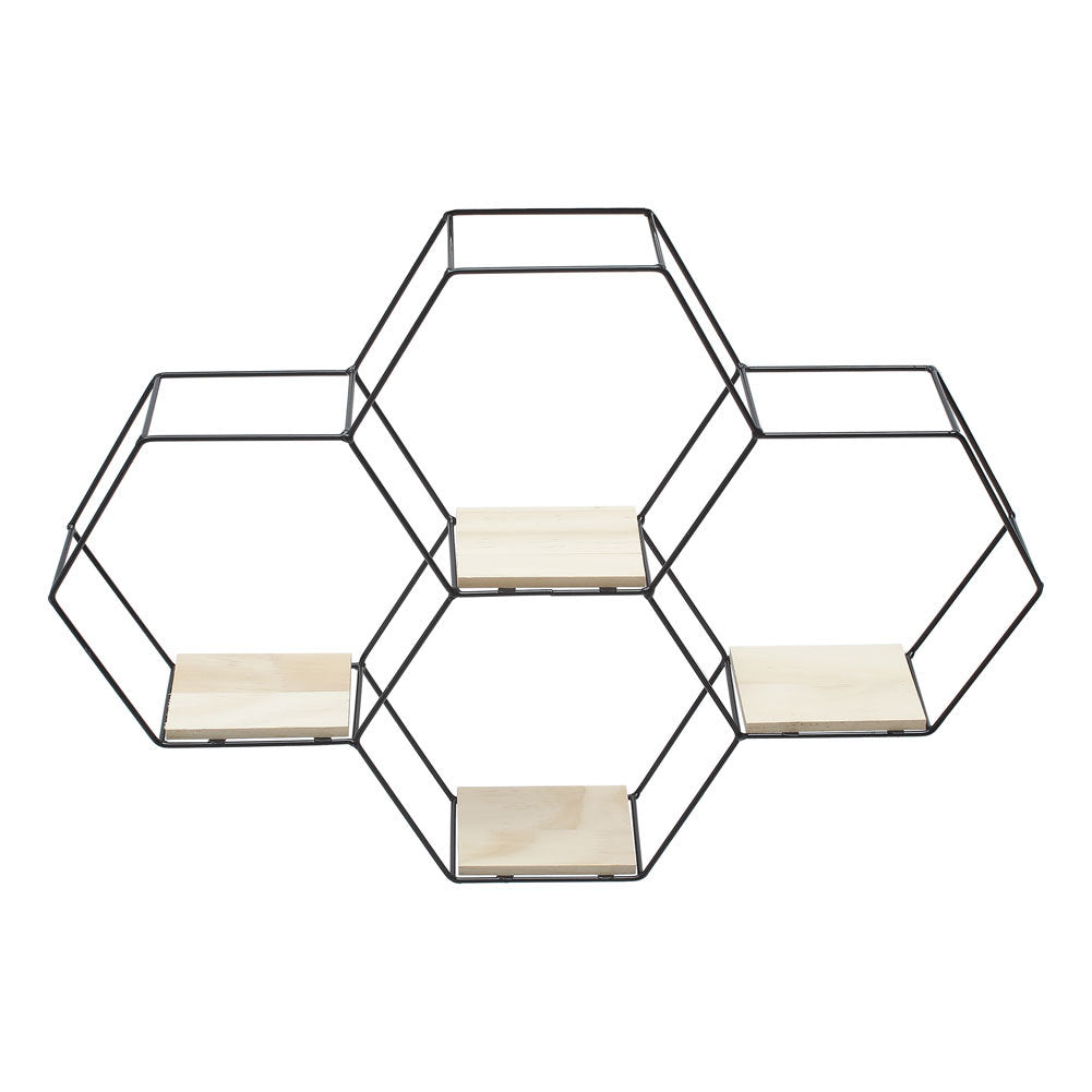 Modern Hexagon Wall Shelf with Iron Frame