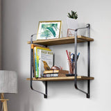 2 Tier Wall Mounted Metal Frame Wood Storage Shelf