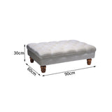 Velvet Buttoned Thick Padded Footstool with Wood Legs Grey