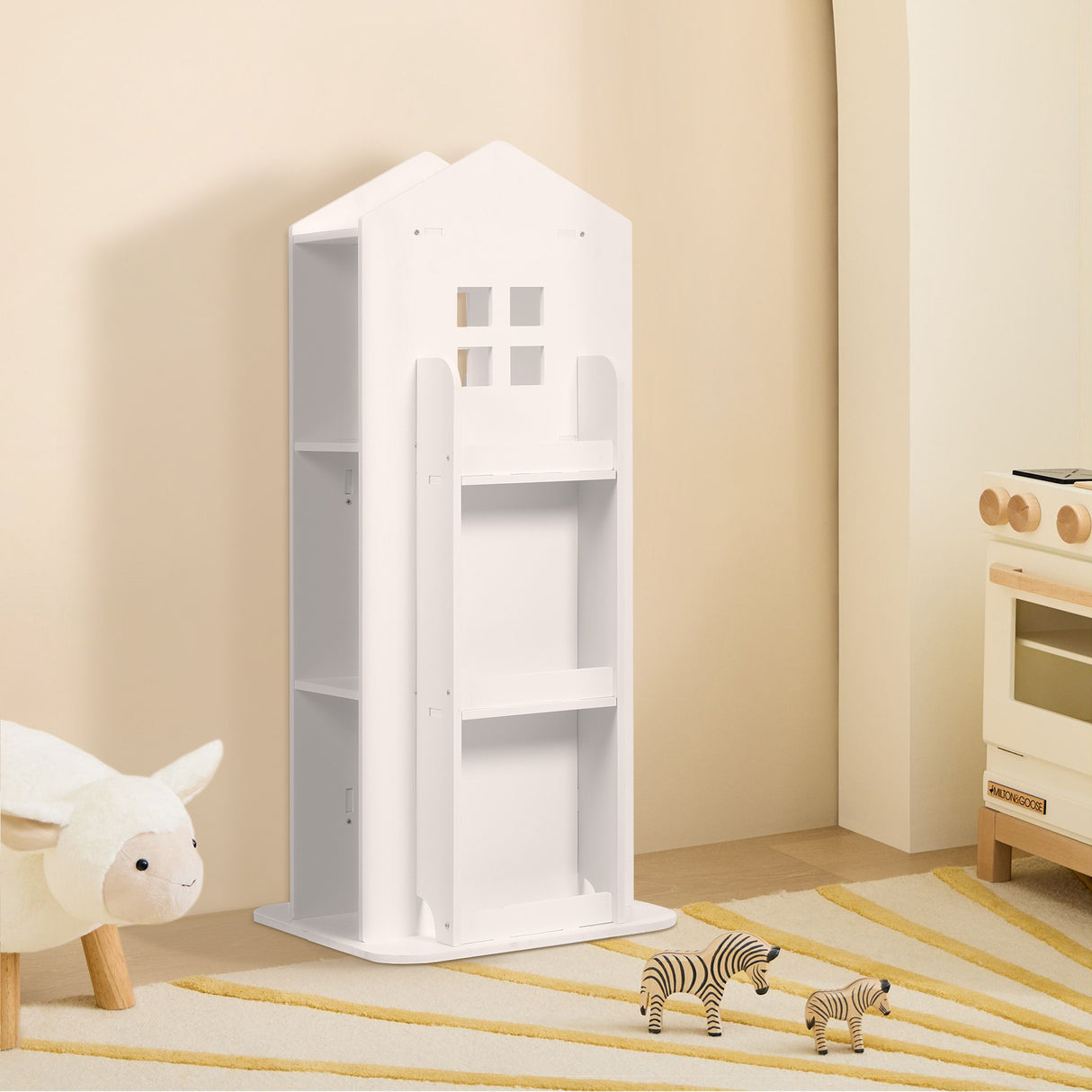 White Kids House Frame Rotating Bookshelf