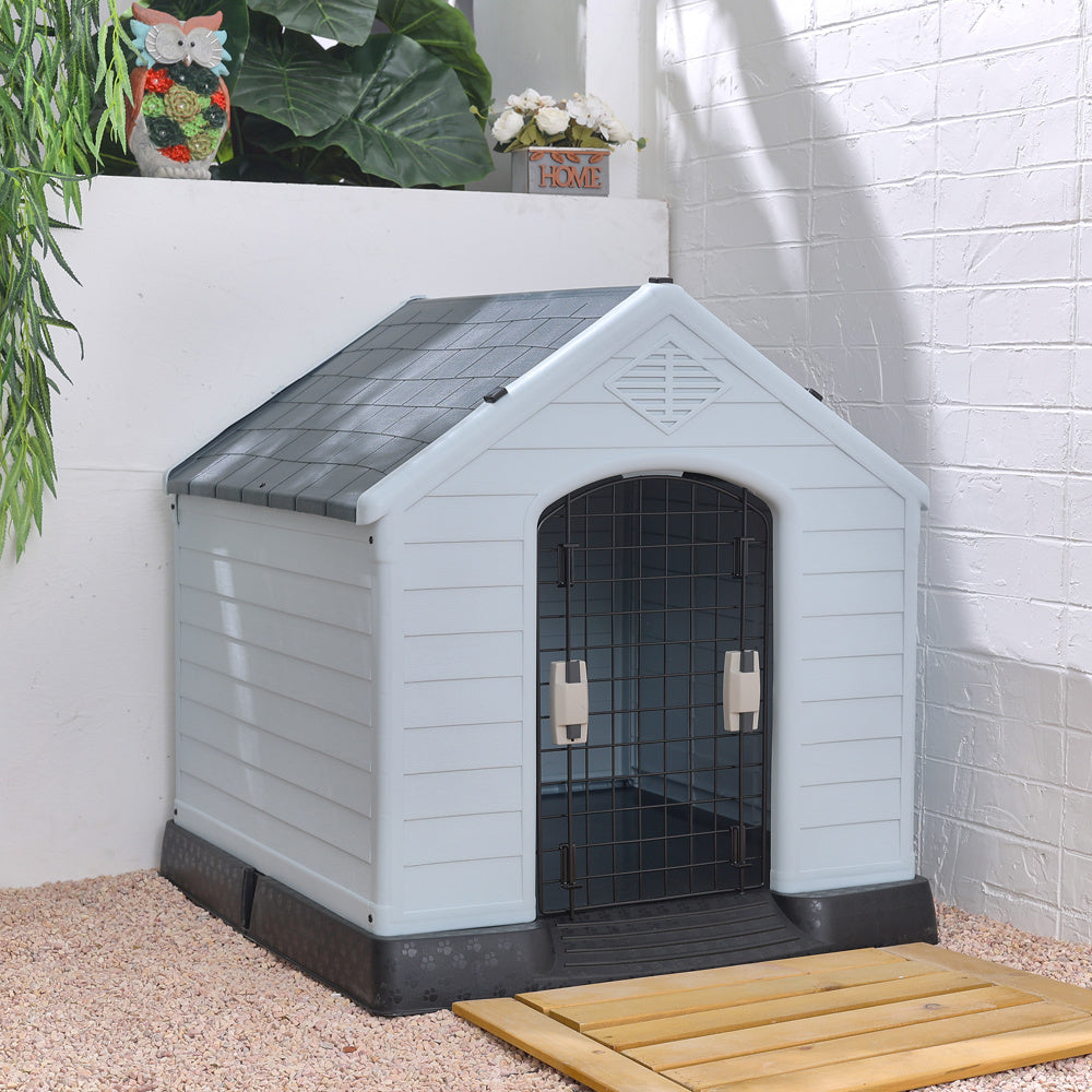 Grey Outdoor Waterproof Dog House with Air Vents and Door