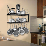 2 Tier Wall Mounted Kitchen Hanging Pot Rack with Hooks