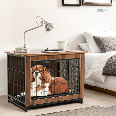 74cm Brown Wire Dog Cage with Tray