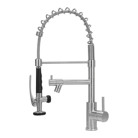 Swivel Kitchen Mixer Tap Dual Spout with Pull Down Sprayer and Pot Filler,Silver