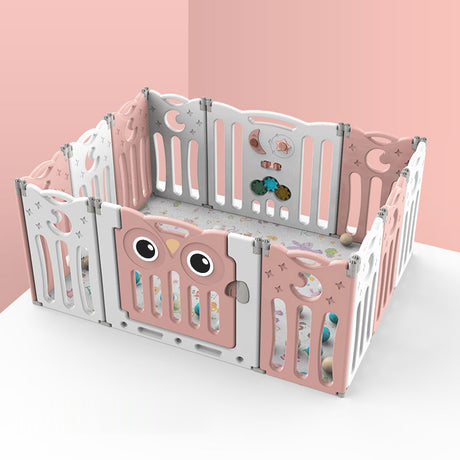Kids Child Playpen Foldable Safety Gate Fence with Lock Pink 12 Panels