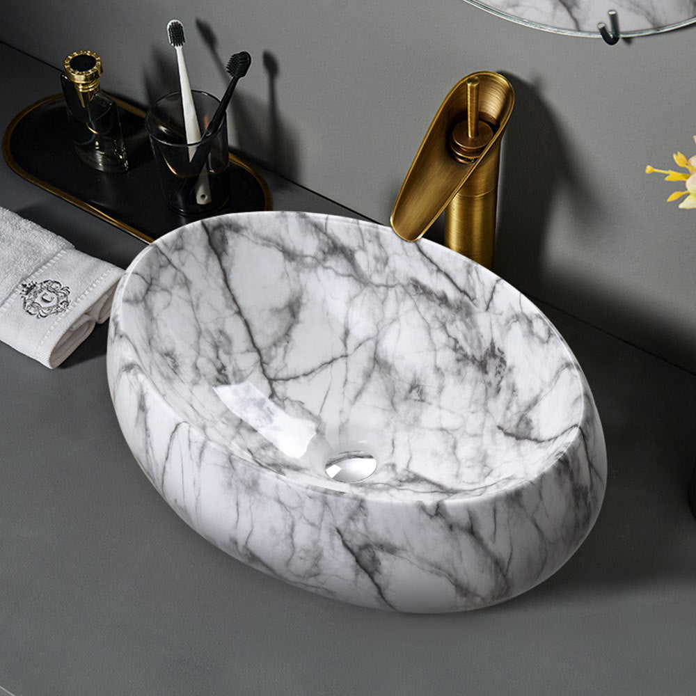 Modern Oval Marble Bathroom Vessel Sink