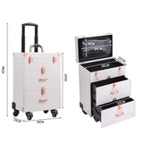 3in1 Cosmetic Trolley Case Beauty case Rolling Makeup Case on Wheels,White