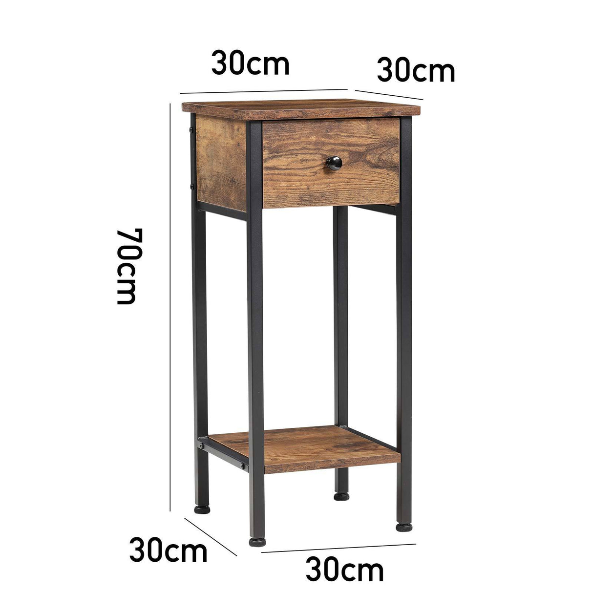 30cm Industrial Side Table with Drawer for Living Room