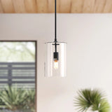 Matte Black 1-Light Pendant with Clear Glass Lampshade,Bulb Not Included 17.5x78cm