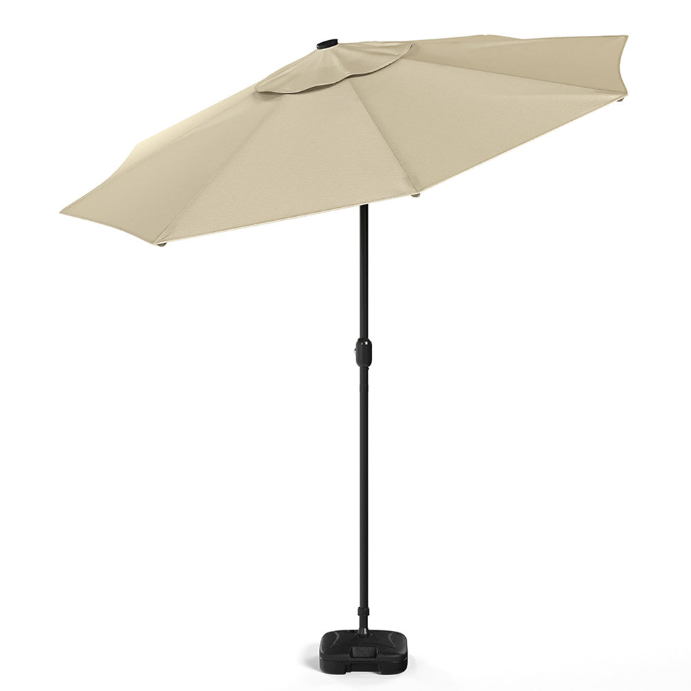 3M Large Garden LED Parasol Outdoor Beach Umbrella with Light Sun Shade Crank Tilt with Square Base, Beige