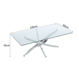 120x60CM Rectangle Tempered Glass Top Side Table with Chrome Legs