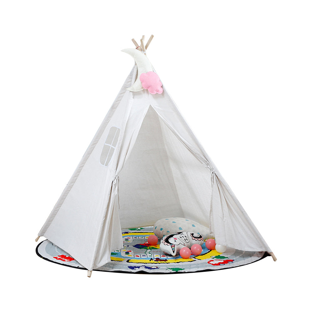 Indoor Indian Teepee Tent Play House Wood Support for Kids, White