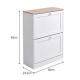 White Wooden 2 Drawer Flip Down Shoe Cabinet