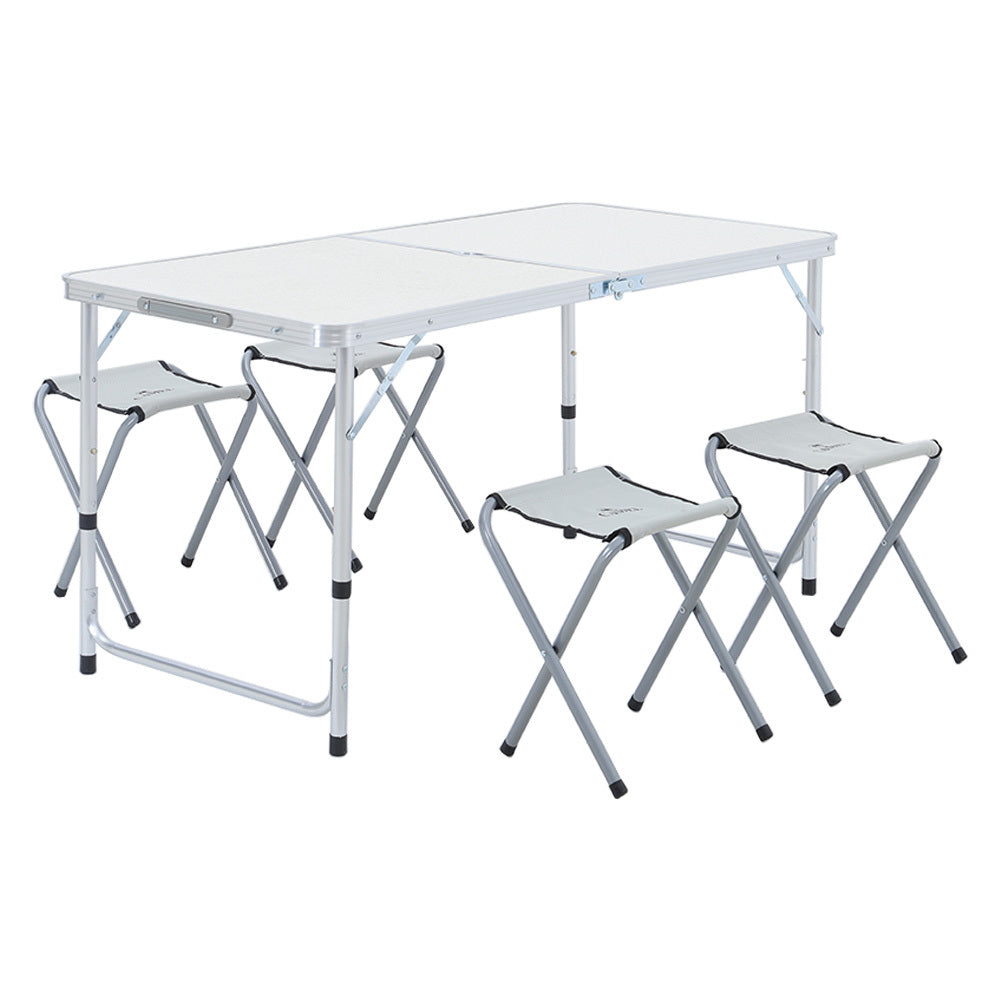 White Foldable Portable Picnic Table with 4 Stools