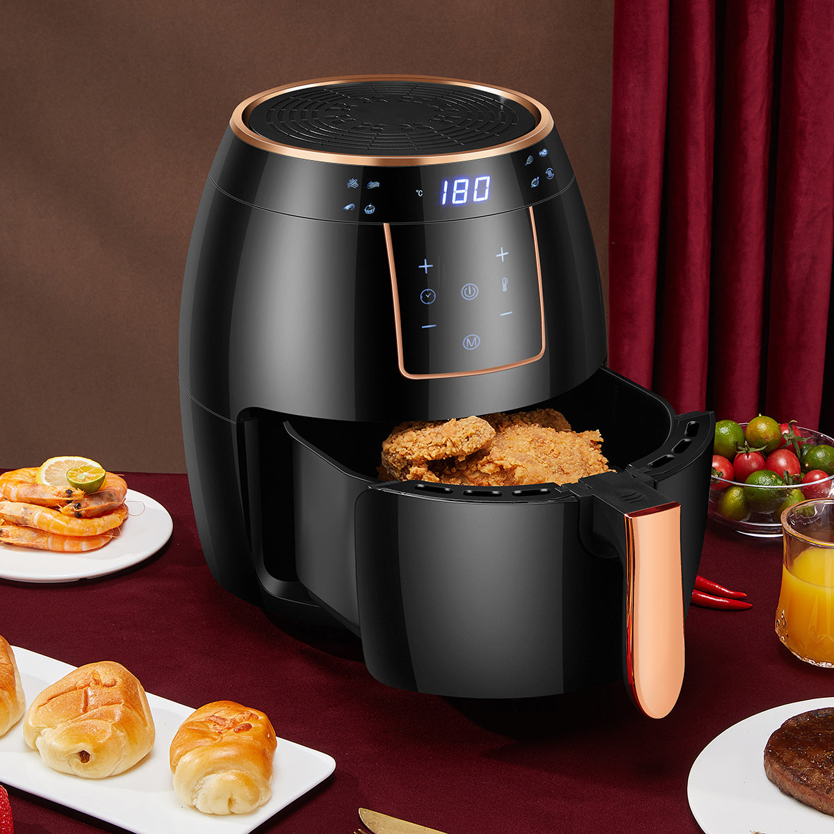 Black Large 5L Digital Touchscreen Air Fryer