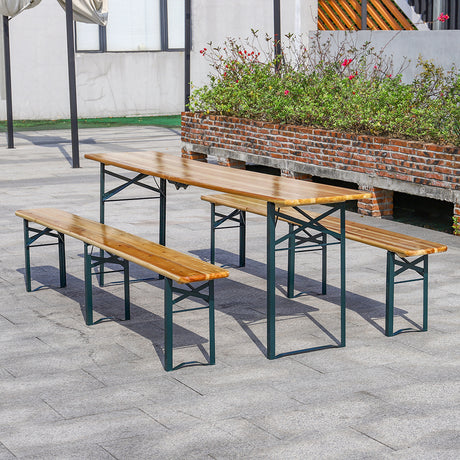 3 Pcs  Outdoor Wooden Foldable Table Benches Set