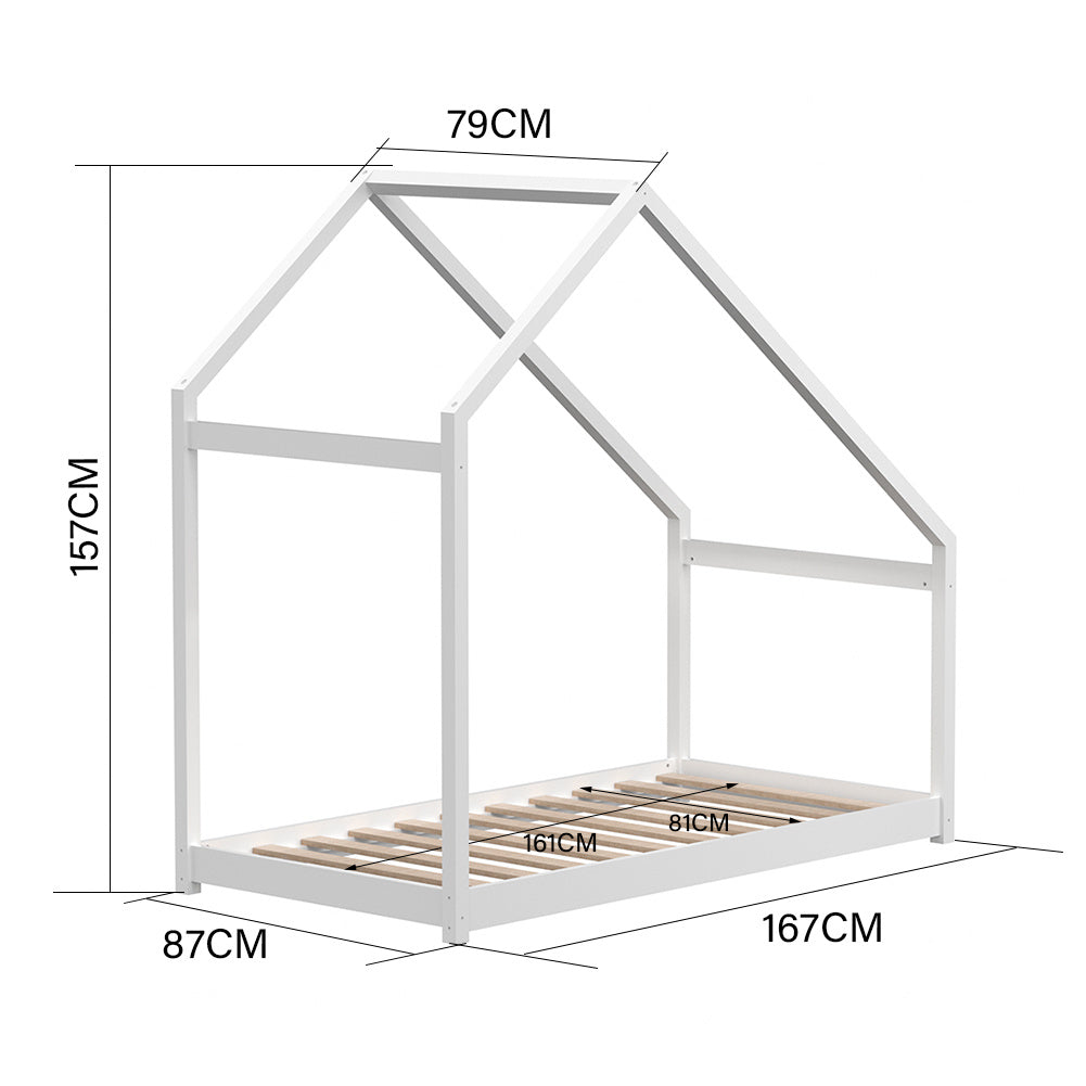 White Pine Wood House Frame Toddler Floor Bed