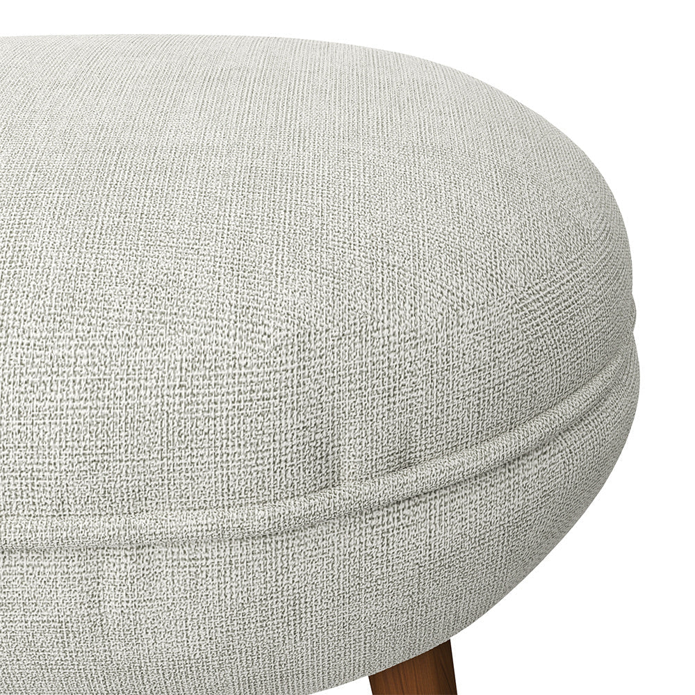 Beige Linen Upholstered Oval Footstool with Wooden Legs