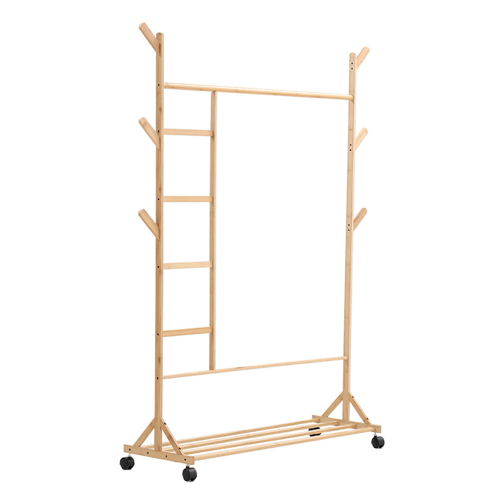 Bamboo Clothes Rack Storage Organizer Shelves