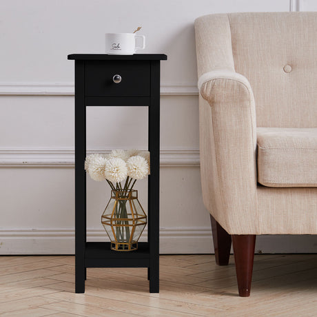 Modern Side Table Nightstand with Bottom Shelf for Living Room Bedroom Black