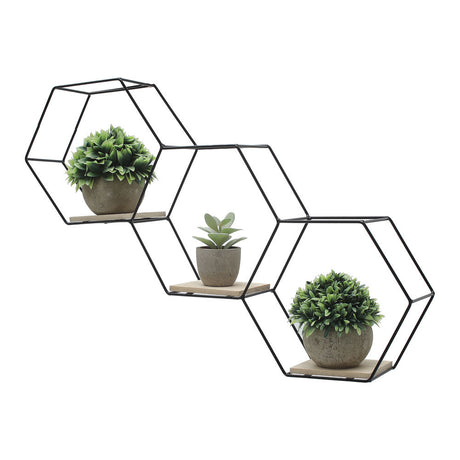 Modern Black Hexagon Wall Shelf with Iron Frame