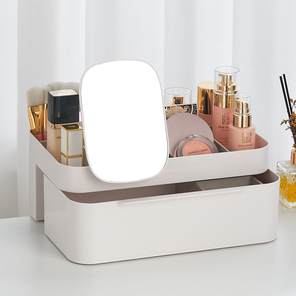 Off White Makeup Cosmetic Organizer with Mirror