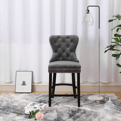 Vintage Velvet Buttoned Studded Dining Chair, Dark Grey