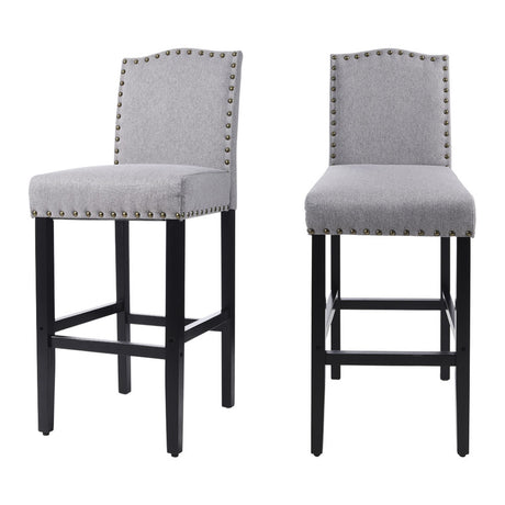 2Pcs Linen Buttoned Studded Bar Stools Dining stools,Grey