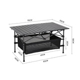 Black Aluminum Roll Top Foldable Camp Table with Mesh Shelf