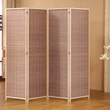 Brown Bamboo Woven 4 Panel Folding Room Divider Privacy Screen