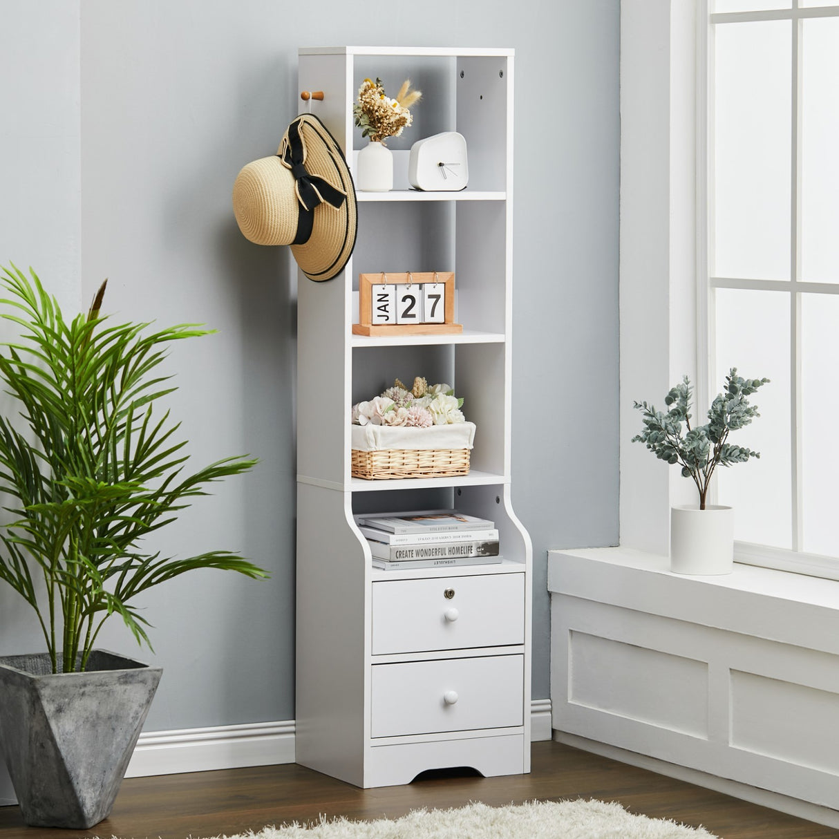 4 Layer Extra Tall Nightstand with 2 Storage Drawers