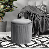 Round Velvet Ottoman Storage Footstool, Grey